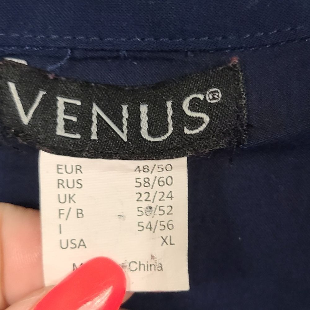 VENUS Navy Shirt Dress Beach Coverup Roll Tab Sleeve Nautical Mini XL Tunic - Picture 3 of 10